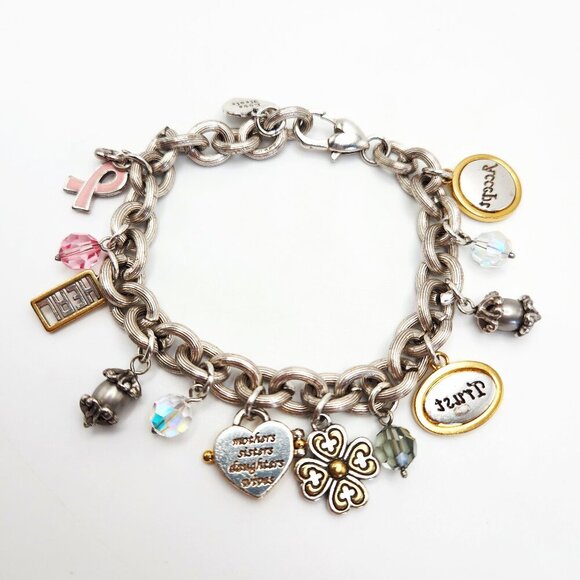 Brighton Power of Pink Breast Cancer Charm Silver Tone Retired Ribbon Bracelet - Picture 4 of 6